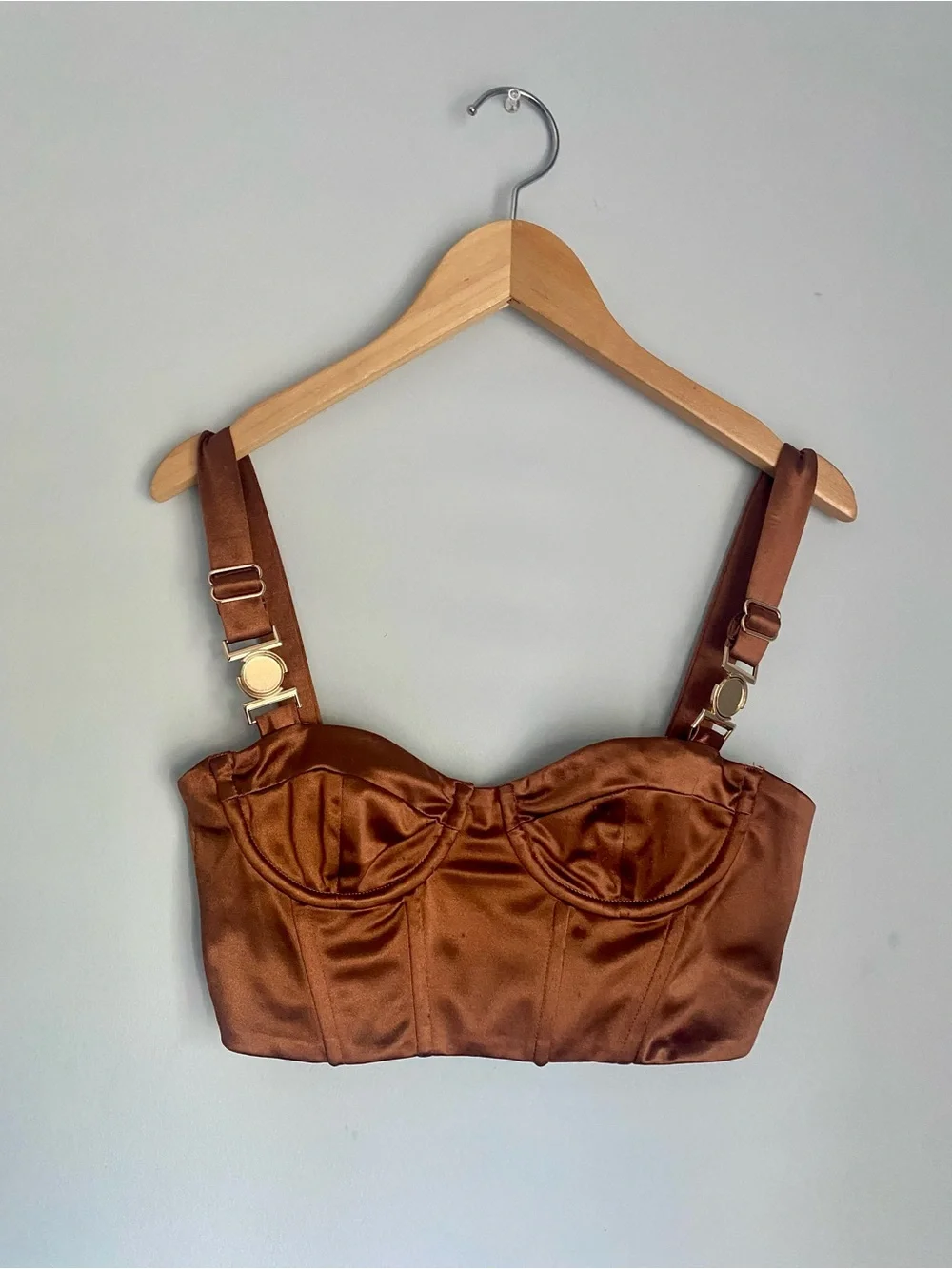 Princess Polly Satin Copper Brown Crop Bustier Top